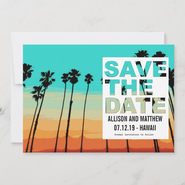 Sunset Palms Modern Beach Save the Dates Save The Date (Front)