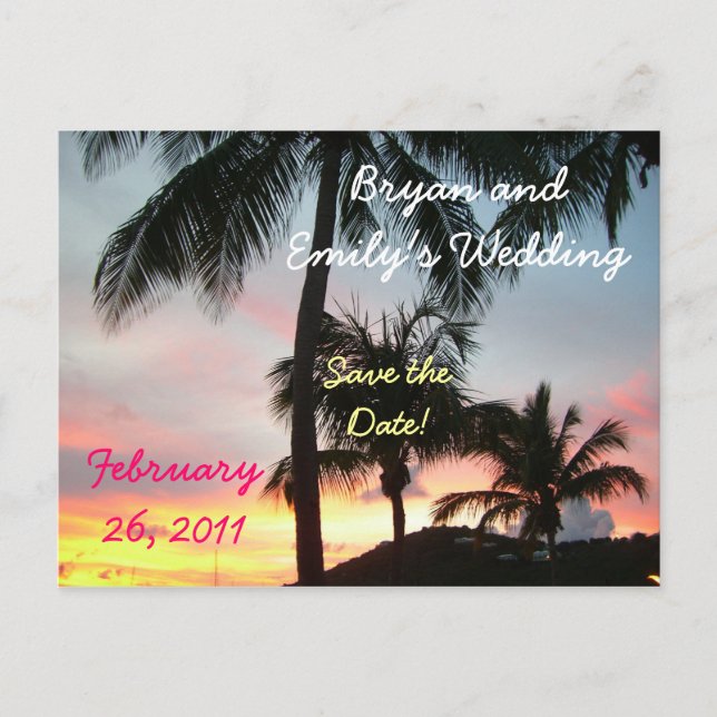 Sunset Palms Save the Date Postcard (Front)