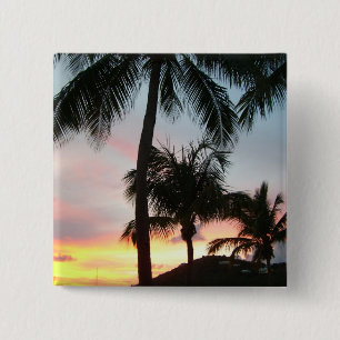 Sunset Palms Tropical Landscape Photography 2 Inch Square Button