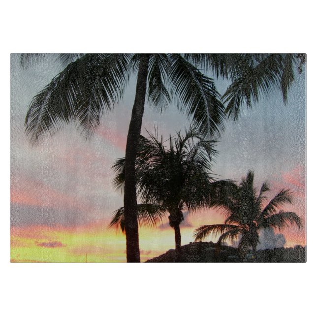 Sunset Palms Tropical Landscape Photography Cutting Board (Front)