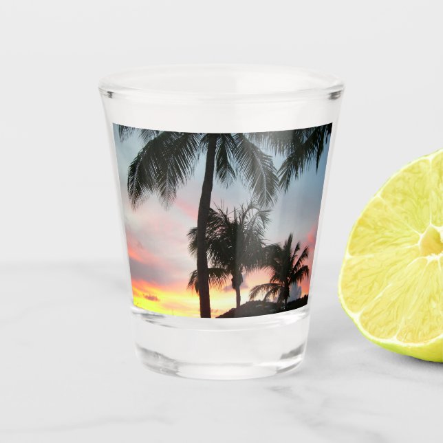 Sunset Palms Tropical Landscape Photography Shot Glass (Front)