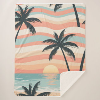 Sunset Palms – Tropical Sunset Shower Curtain Sherpa Blanket