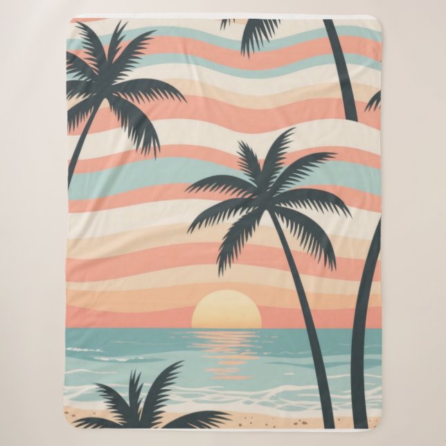 Sunset Palms – Tropical Sunset Shower Curtain Sherpa Blanket (Front)