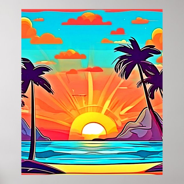 Sunset Palms: Tropical View Poster (Front)