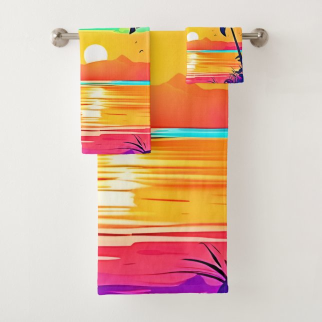 Sunset Paradise Artwork Bath Towel Set (Insitu)