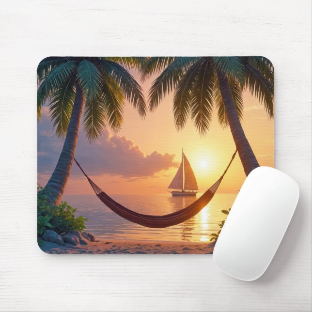 Sunset Paradise Hammock Mouse Pad (With Mouse)