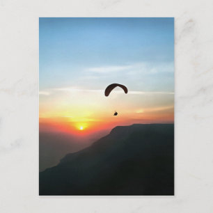 Sunset Paraglide Wanderlust Extreme Sports Art Postcard