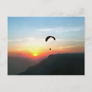 Sunset Paraglide Wanderlust Extreme Sports Art Postcard