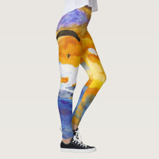 Sunset paragliding over the water in watercolor leggings