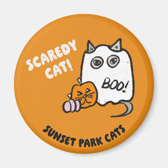 Sunset Park Cats Halloween Magnet Butterball Ghost (Front)