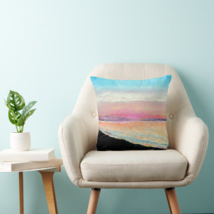 Sunset Pastels Beach Art Throw Pillow