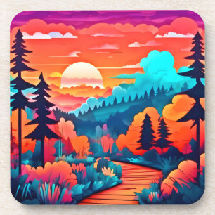 Sunset Path Through Autumn Forest Coaster