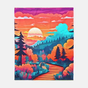 Sunset Path Through Autumn Forest Fleece Blanket