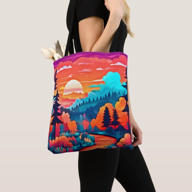 Sunset Path Through Autumn Forest Tote Bag (Close Up)
