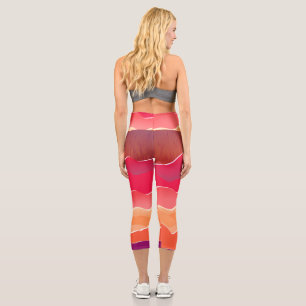 Sunset Peaks Modern Paper Collage Art Capri Leggings