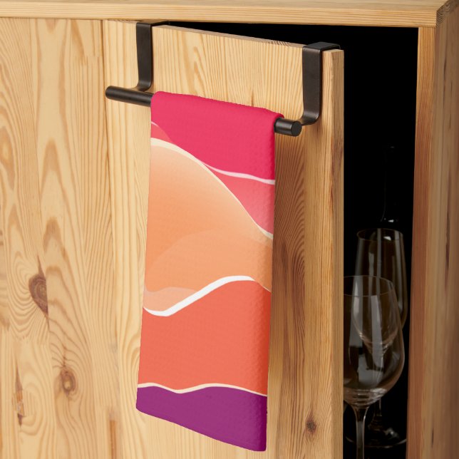 Sunset Peaks Modern Paper Collage Art Kitchen Towel (Thirds Fold)