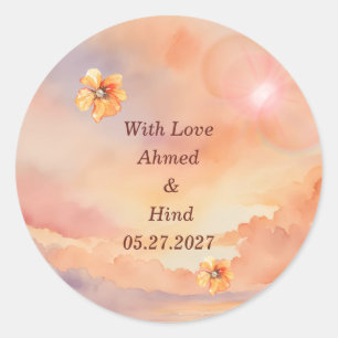 Sunset Pearl Watercolor Wedding  Classic Round  Sticker