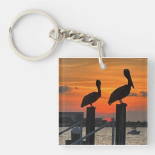 Sunset & Pelicans Magnet Keychain