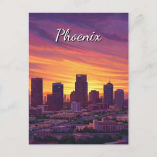 Sunset Phoenix Skyline Arizona Travel Postcard