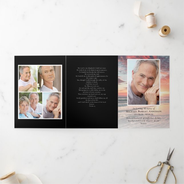 Sunset Photo 6-Page Memorial Order of Service  Tri-Fold Invitation (Outside)