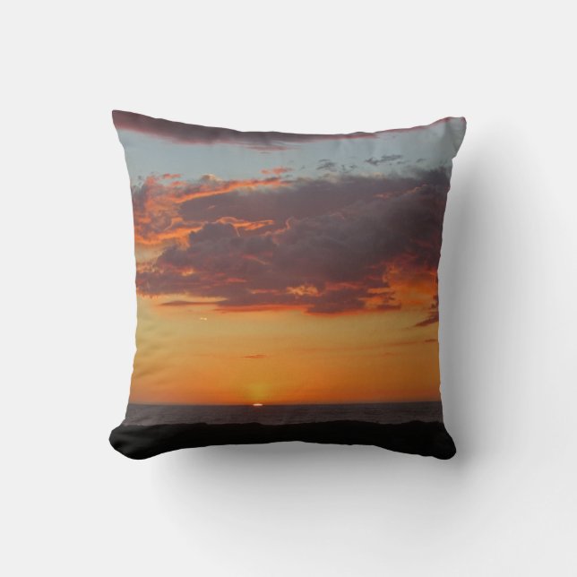 Sunset Photo Bright Orange Evening Sky Ocean Throw Pillow (Front)