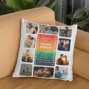 Sunset Photo Collage Mr and Mrs 1st Anniversary Throw Pillow