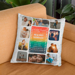 Sunset Photo Collage Mr and Mrs 30th Anniversary Throw Pillow