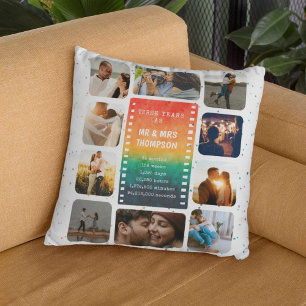 Sunset Photo Collage Mr and Mrs 3rd Anniversary Throw Pillow