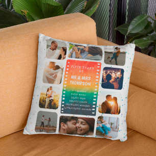 Sunset Photo Collage Mr and Mrs 50th Anniversary Throw Pillow