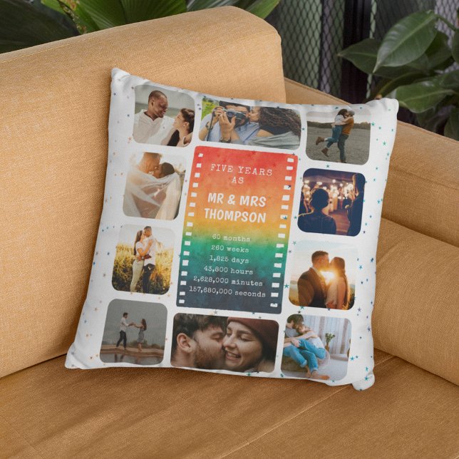 Sunset Photo Collage Mr and Mrs 5th Anniversary Throw Pillow (Creator Uploaded)