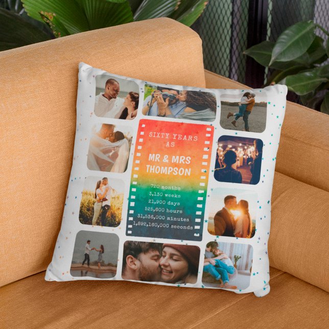 Sunset Photo Collage Mr and Mrs 60th Anniversary Throw Pillow (Creator Uploaded)