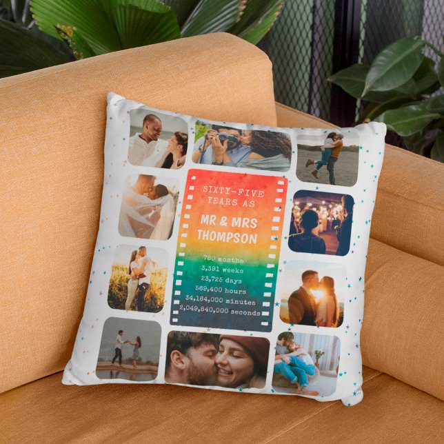 Sunset Photo Collage Mr and Mrs 65th Anniversary Throw Pillow (Creator Uploaded)