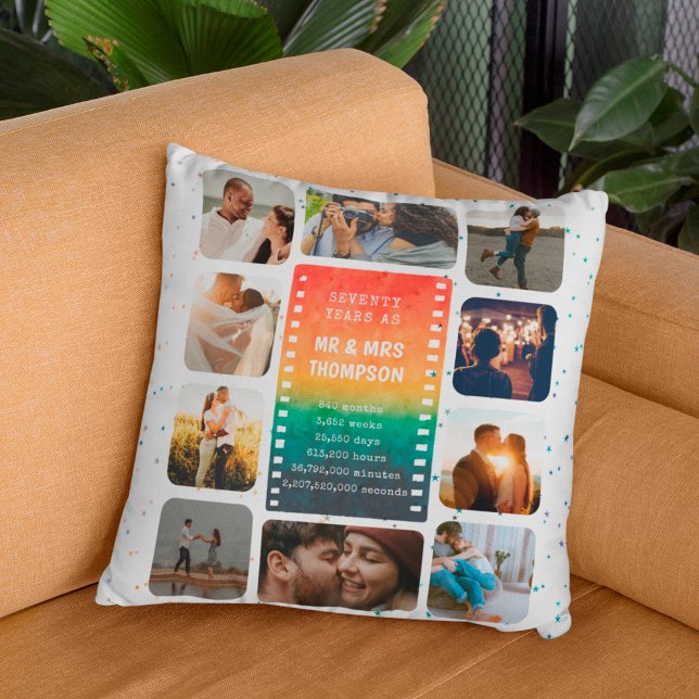 Sunset Photo Collage Mr and Mrs 70th Anniversary Throw Pillow (Creator Uploaded)