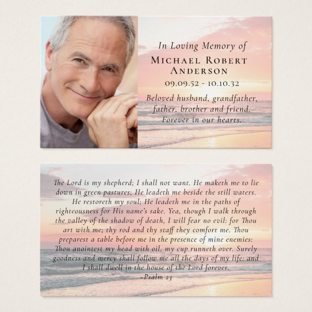 Sunset Photo Memorial Prayer Card (Front & Back)