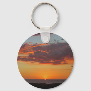 Sunset Photo Pacific Ocean Bright Orange Sky Beach Keychain