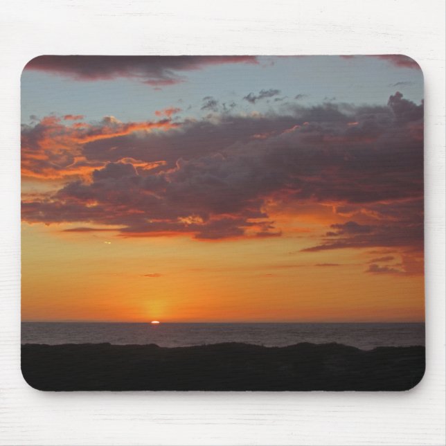 Sunset Photo Pacific Ocean Bright Orange Sky Beach Mouse Pad (Front)