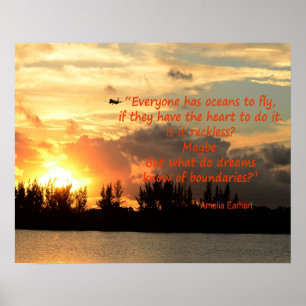 Sunset photo with Amelia Earhart quote Poster