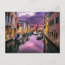 Sunset Picture of Italy's Venice Canals with Boats