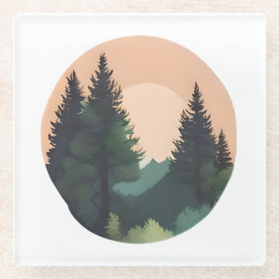 Sunset Pines – Tranquil Mountain Landscape Art Glass Coaster