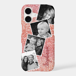 Sunset Pink Glitter Photo Collage Personalized
