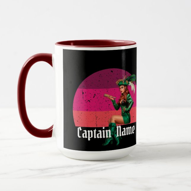 Sunset Pink Green Lady Pirate Mug (Left)