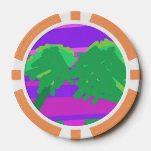 Sunset Pink Purple Green Tree Poker Chips