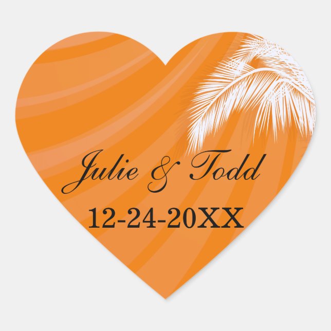 Sunset Plam Trees Wedding Save The Date Heart Sticker (Front)