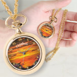 Sunset Plaza Marina 2584 Necklace<br><div class="desc">Painting "Sunset Plaza Marina 2584" Collection Keep track of time with your favourite custom Necklace Alloy Watch by Ewatchfactory®. Personalize on the product page or click the "Customize" button for more design options. The design created from my painting “Sunset Plaza Marina 2584” captures a vibrant sunset with streaks of orange...</div>