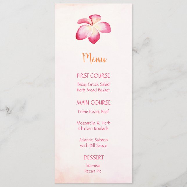 Sunset Plumeria Flower Watercolor Menus (Front)