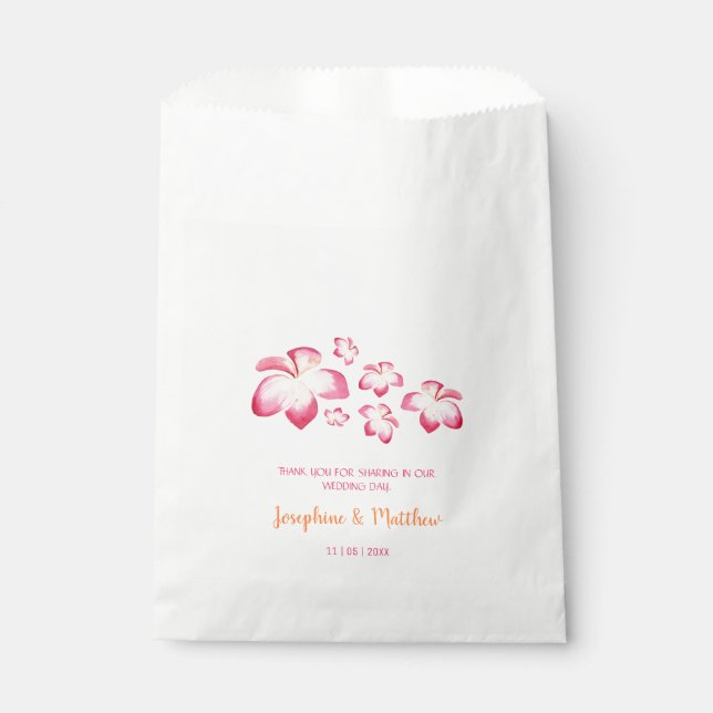 Sunset Plumeria Pink Watercolor Wedding Favour Bag (Front)