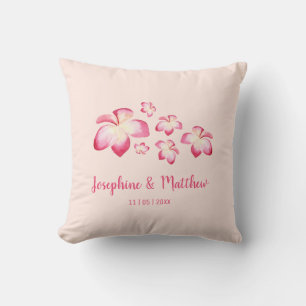 Sunset Plumeria Pink Watercolor Wedding Throw Pillow