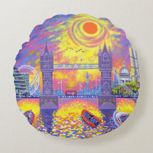 Sunset:Pool Of London 2013 Round Pillow