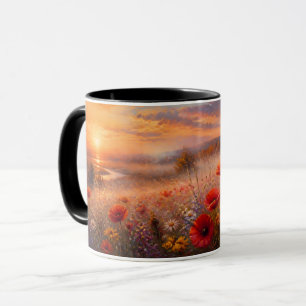 Sunset Poppy Field Impressionist Painting Mug