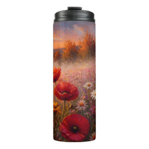 Sunset Poppy Field Impressionist Painting Thermal Tumbler